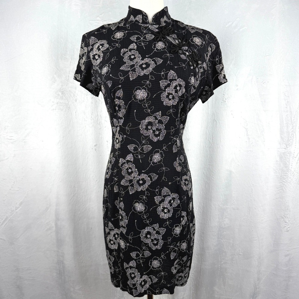 90s Vintage Marnie West Mandarin Collar Dress Gothic‎ Minimalist Dark Academia 8